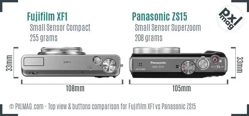 Fujifilm XF1 vs Panasonic ZS15 top view buttons comparison