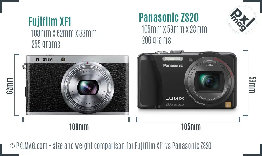 Fujifilm XF1 vs Panasonic ZS20 size comparison