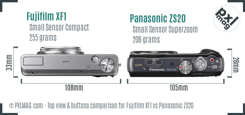 Fujifilm XF1 vs Panasonic ZS20 top view buttons comparison