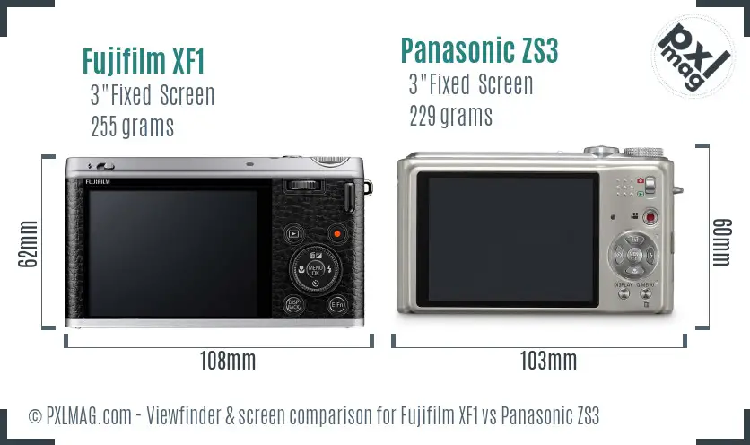 Fujifilm XF1 vs Panasonic ZS3 Screen and Viewfinder comparison