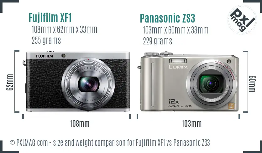 Fujifilm XF1 vs Panasonic ZS3 size comparison