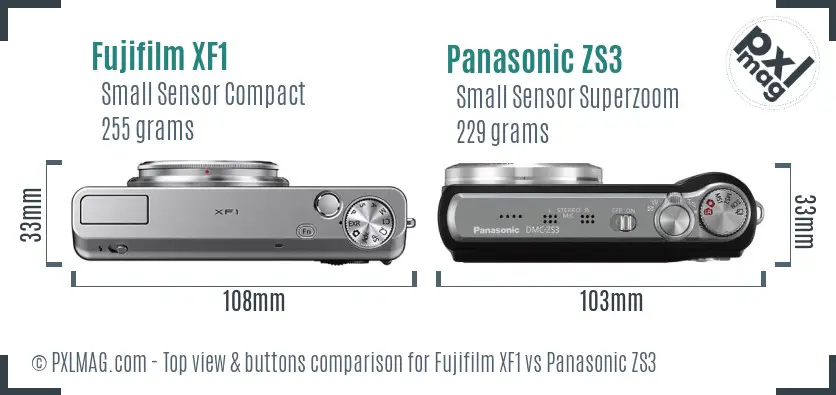 Fujifilm XF1 vs Panasonic ZS3 top view buttons comparison