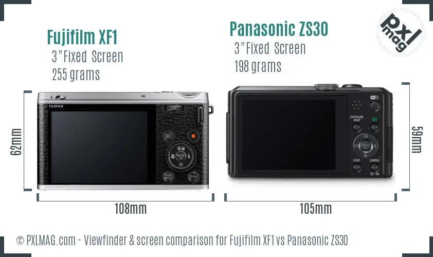 Fujifilm XF1 vs Panasonic ZS30 Screen and Viewfinder comparison