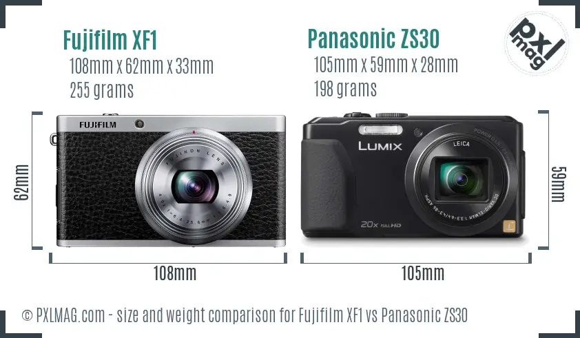 Fujifilm XF1 vs Panasonic ZS30 size comparison