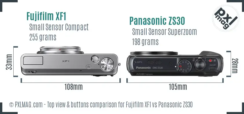 Fujifilm XF1 vs Panasonic ZS30 top view buttons comparison