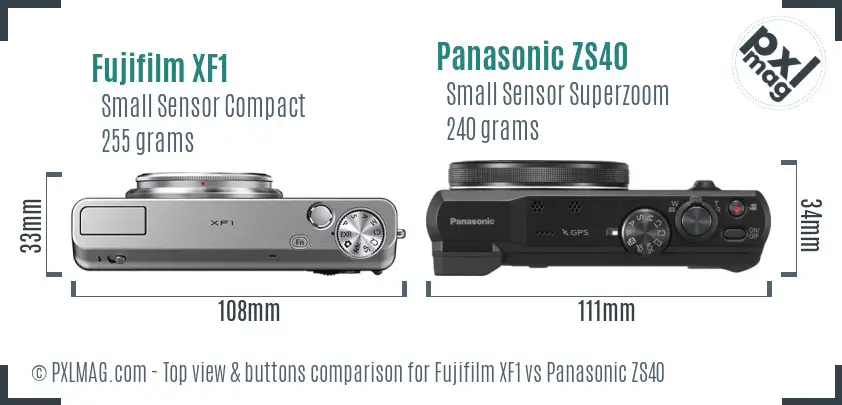 Fujifilm XF1 vs Panasonic ZS40 top view buttons comparison Fujifilm XF1 vs Panasonic ZS40 top view buttons comparison