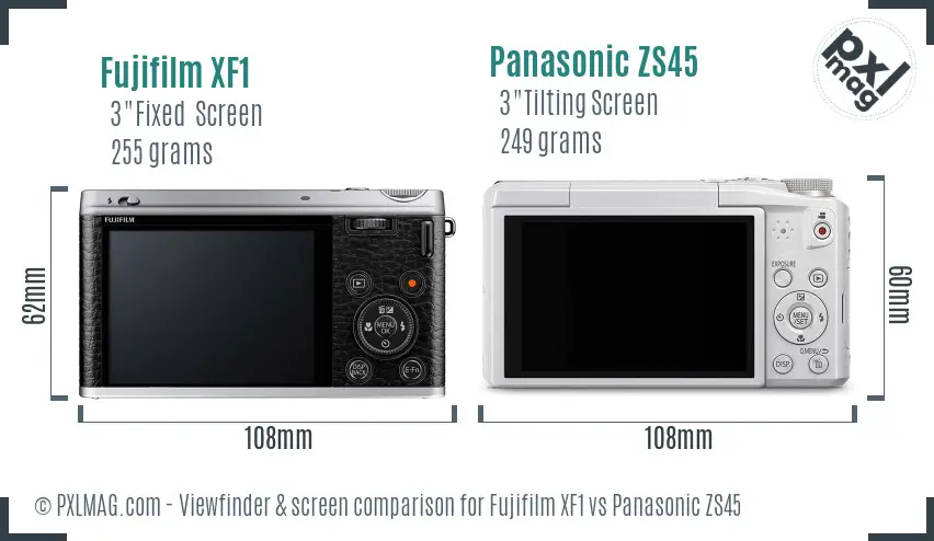 Fujifilm XF1 vs Panasonic ZS45 Screen and Viewfinder comparison