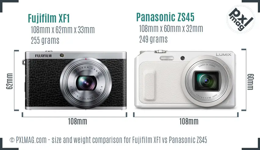 Fujifilm XF1 vs Panasonic ZS45 size comparison