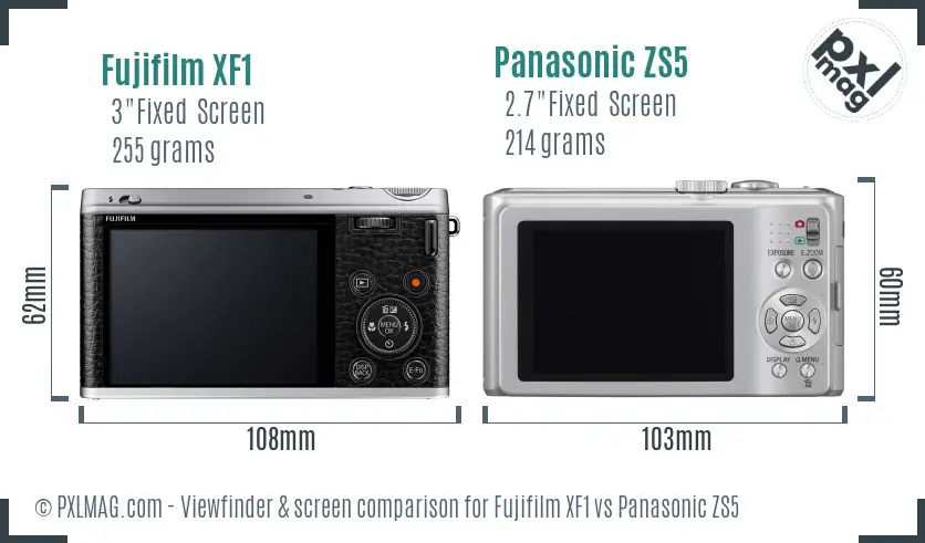 Fujifilm XF1 vs Panasonic ZS5 Screen and Viewfinder comparison
