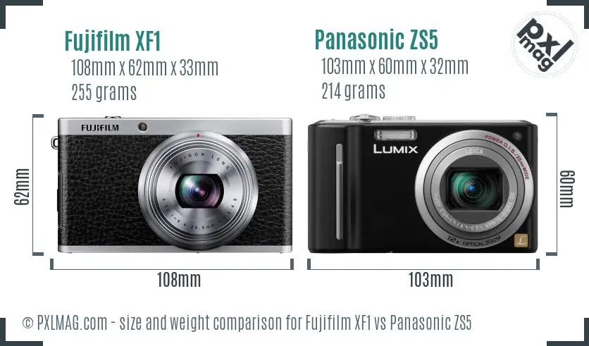 Fujifilm XF1 vs Panasonic ZS5 size comparison