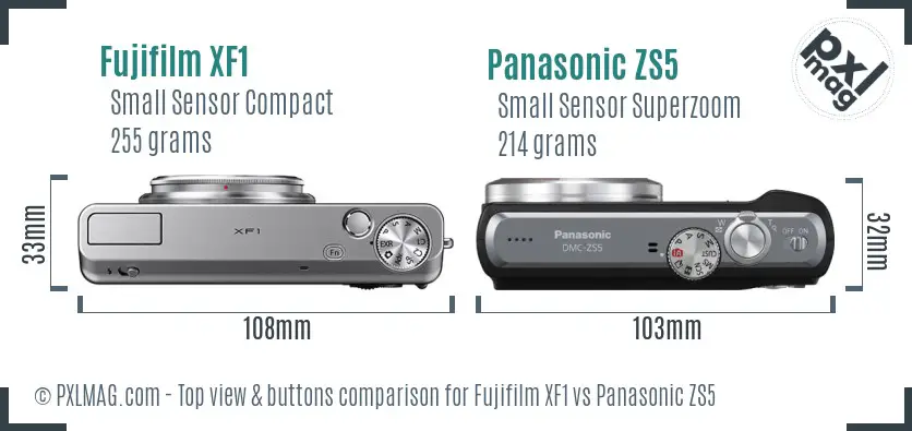 Fujifilm XF1 vs Panasonic ZS5 top view buttons comparison