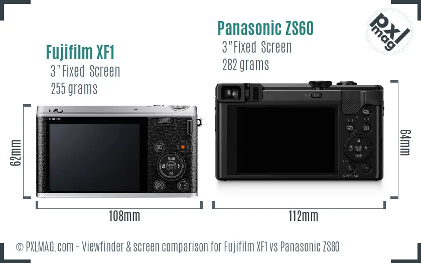 Fujifilm XF1 vs Panasonic ZS60 Screen and Viewfinder comparison