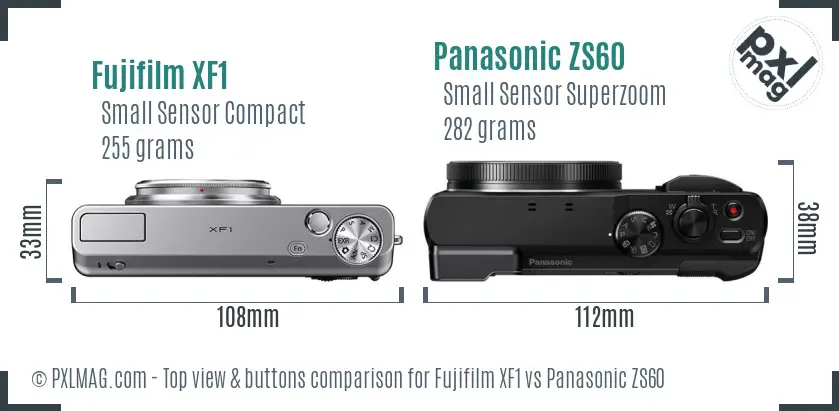 Fujifilm XF1 vs Panasonic ZS60 top view buttons comparison