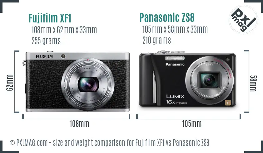 Fujifilm XF1 vs Panasonic ZS8 size comparison