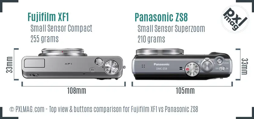 Fujifilm XF1 vs Panasonic ZS8 top view buttons comparison