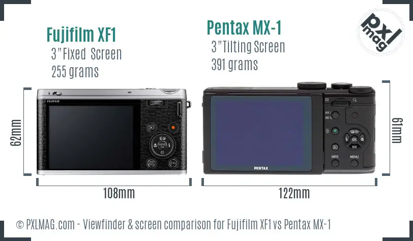 Fujifilm XF1 vs Pentax MX-1 Screen and Viewfinder comparison