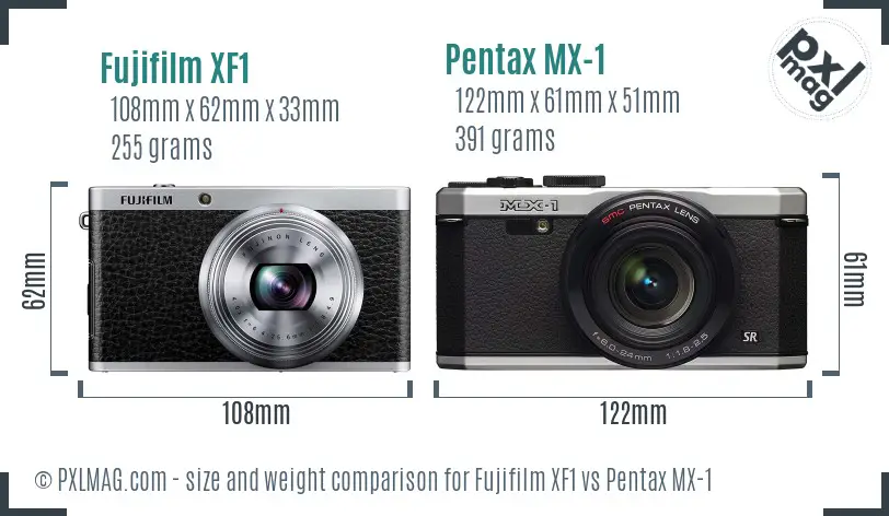 Fujifilm XF1 vs Pentax MX-1 size comparison