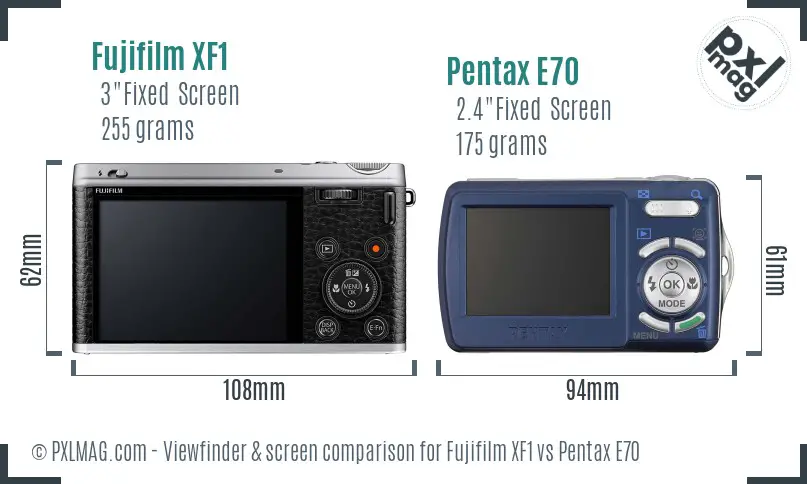 Fujifilm XF1 vs Pentax E70 Screen and Viewfinder comparison