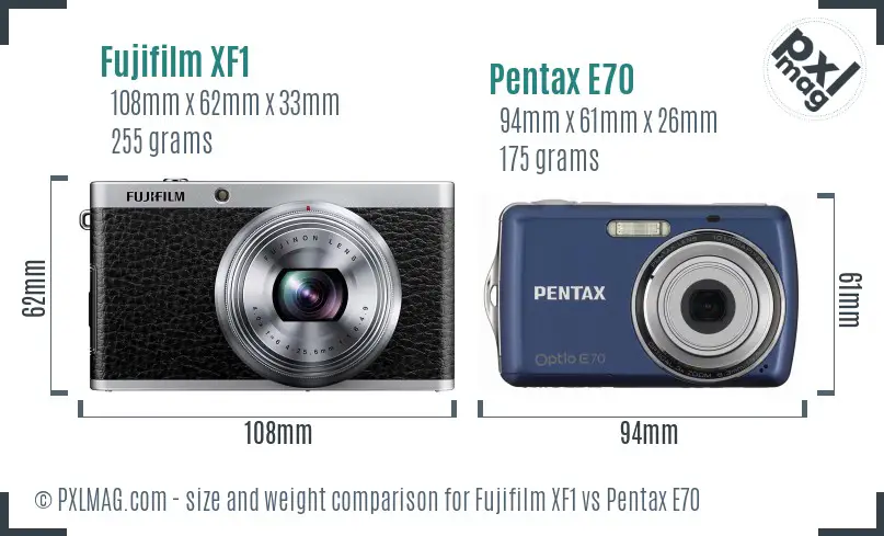 Fujifilm XF1 vs Pentax E70 size comparison