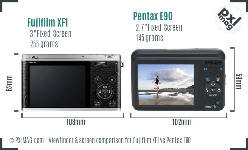 Fujifilm XF1 vs Pentax E90 Screen and Viewfinder comparison