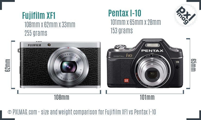 Fujifilm XF1 vs Pentax I-10 size comparison