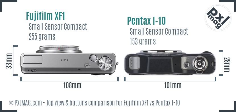 Fujifilm XF1 vs Pentax I-10 top view buttons comparison