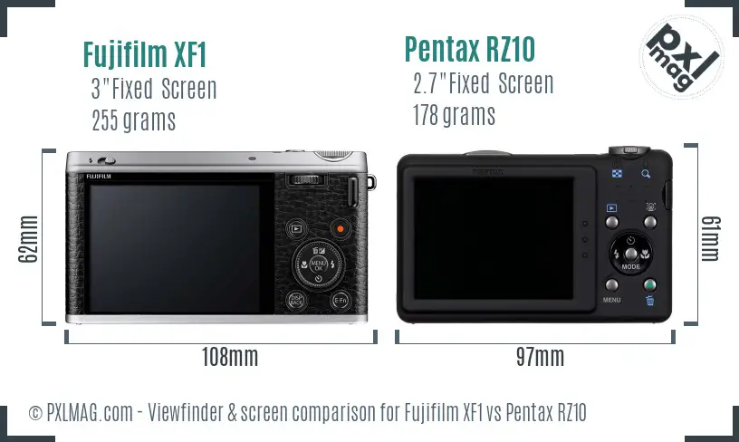 Fujifilm XF1 vs Pentax RZ10 Screen and Viewfinder comparison