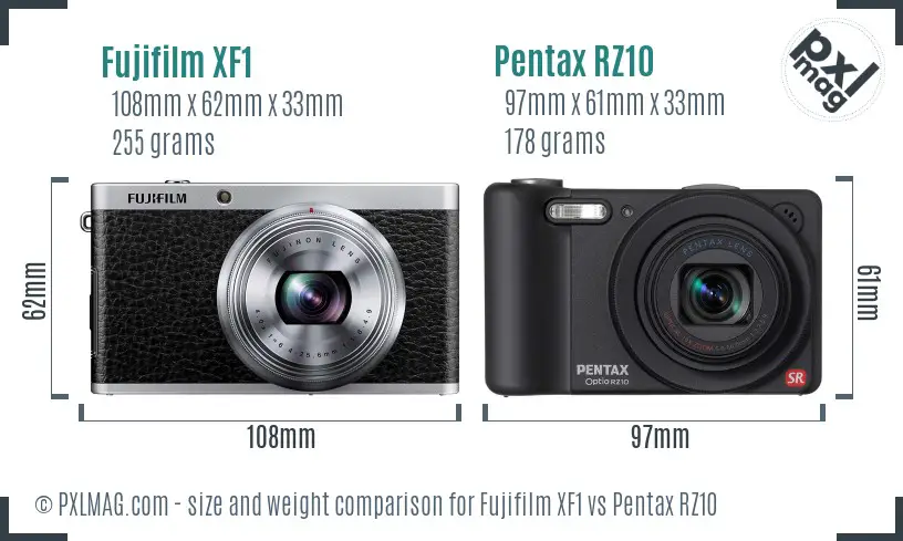 Fujifilm XF1 vs Pentax RZ10 size comparison