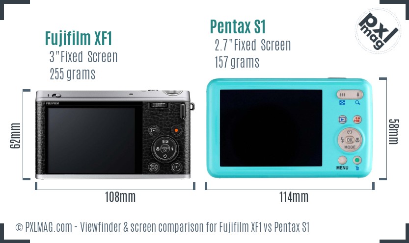 Fujifilm XF1 vs Pentax S1 Screen and Viewfinder comparison