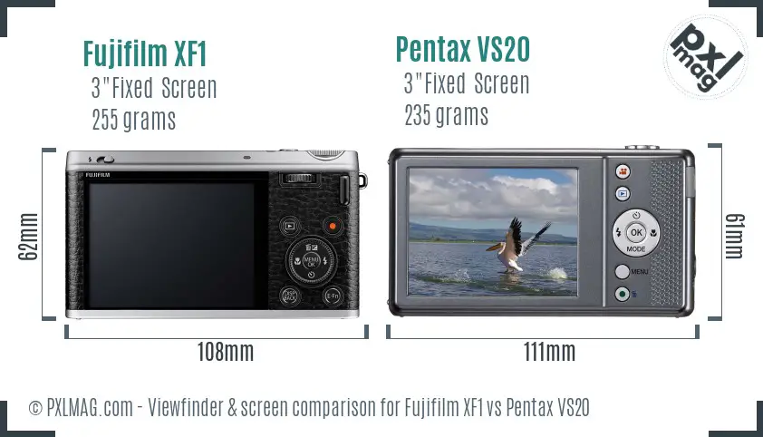 Fujifilm XF1 vs Pentax VS20 Screen and Viewfinder comparison Fujifilm XF1 vs Pentax VS20 Screen and Viewfinder comparison