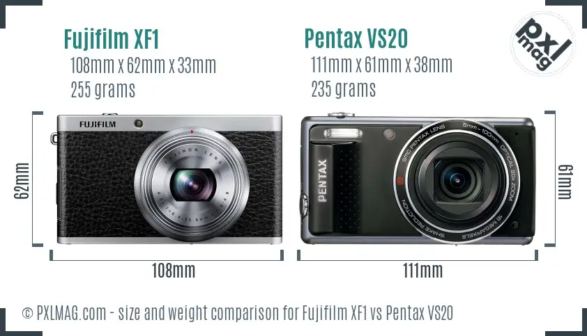 Fujifilm XF1 vs Pentax VS20 size comparison Fujifilm XF1 vs Pentax VS20 size comparison