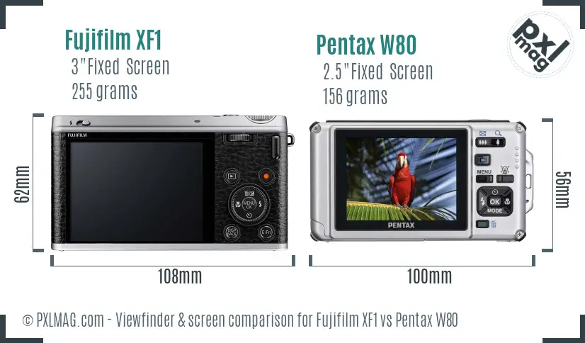 Fujifilm XF1 vs Pentax W80 Screen and Viewfinder comparison
