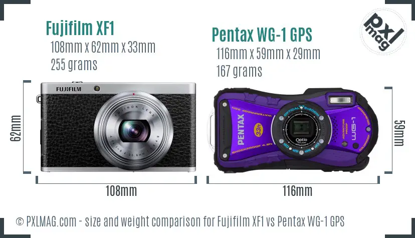 Fujifilm XF1 vs Pentax WG-1 GPS size comparison Fujifilm XF1 vs Pentax WG-1 GPS size comparison
