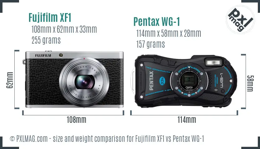 Fujifilm XF1 vs Pentax WG-1 size comparison