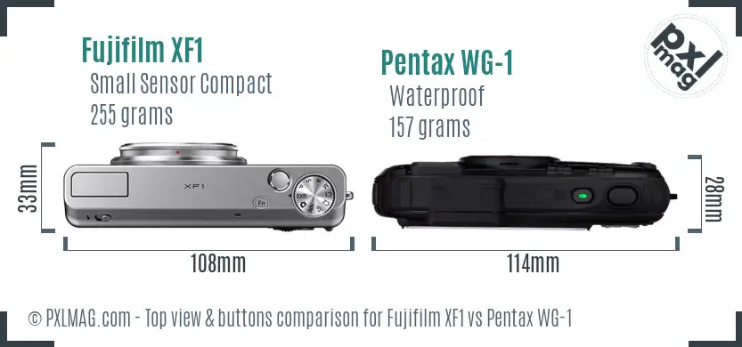 Fujifilm XF1 vs Pentax WG-1 top view buttons comparison