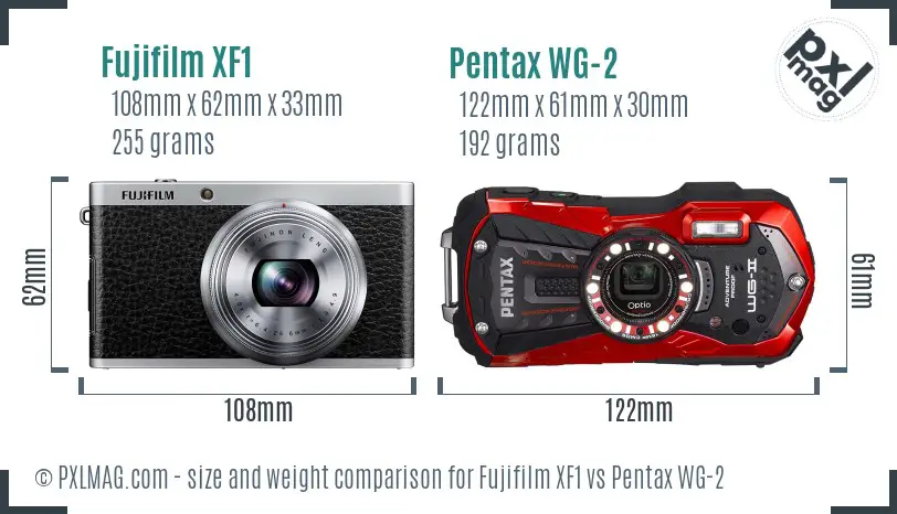 Fujifilm XF1 vs Pentax WG-2 size comparison