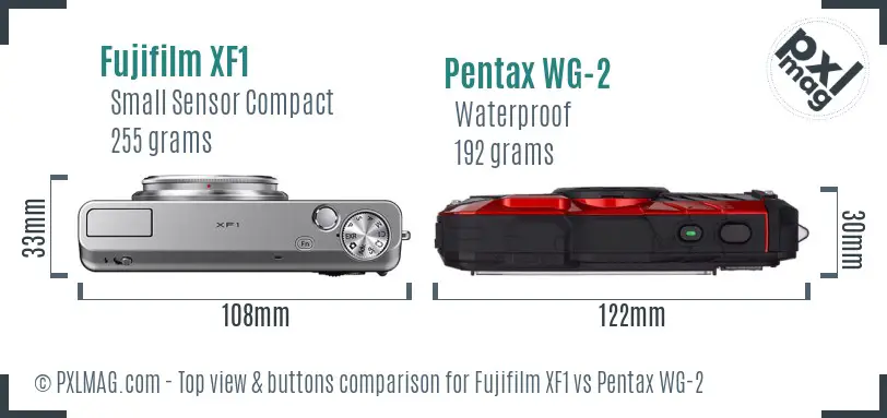Fujifilm XF1 vs Pentax WG-2 top view buttons comparison