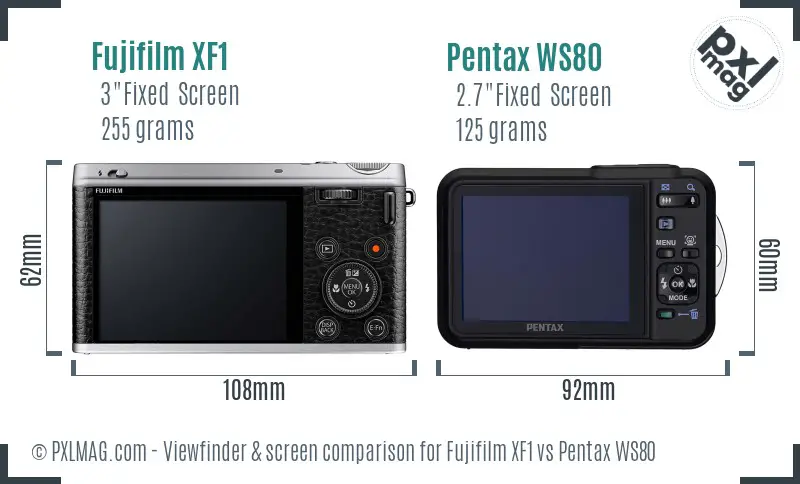 Fujifilm XF1 vs Pentax WS80 Screen and Viewfinder comparison