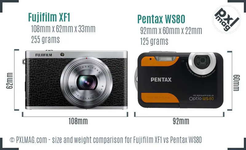 Fujifilm XF1 vs Pentax WS80 size comparison