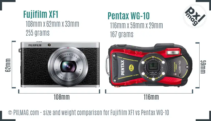Fujifilm XF1 vs Pentax WG-10 size comparison Fujifilm XF1 vs Pentax WG-10 size comparison