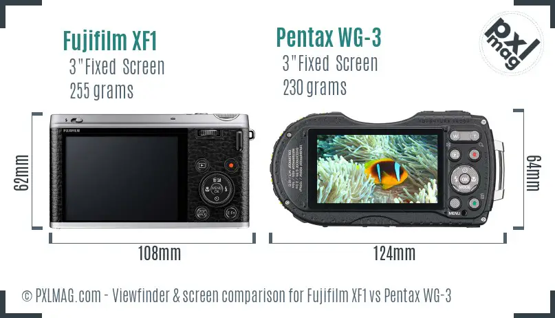 Fujifilm XF1 vs Pentax WG-3 Screen and Viewfinder comparison