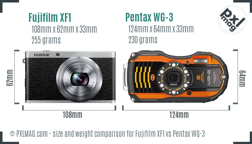 Fujifilm XF1 vs Pentax WG-3 size comparison