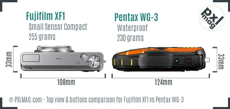 Fujifilm XF1 vs Pentax WG-3 top view buttons comparison