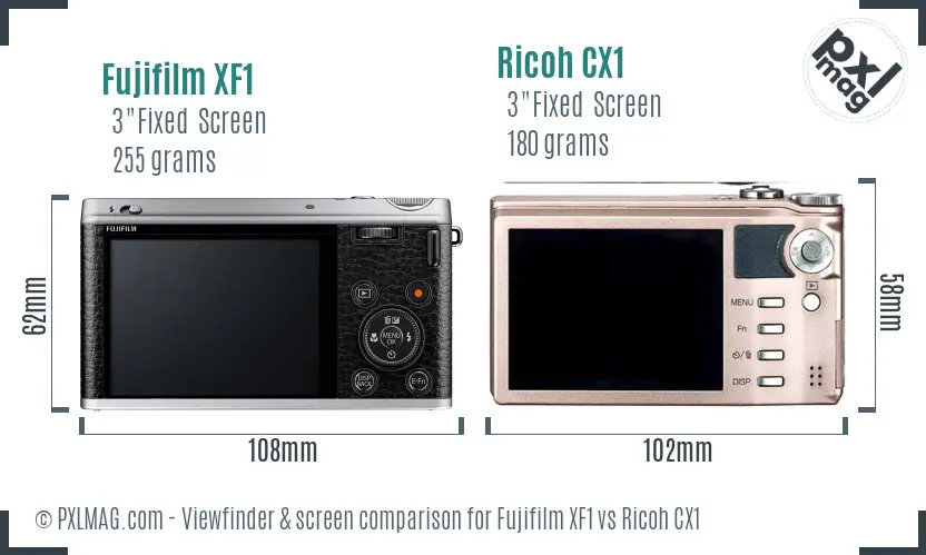 Fujifilm XF1 vs Ricoh CX1 Screen and Viewfinder comparison