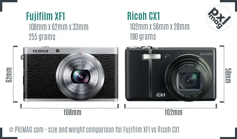 Fujifilm XF1 vs Ricoh CX1 size comparison