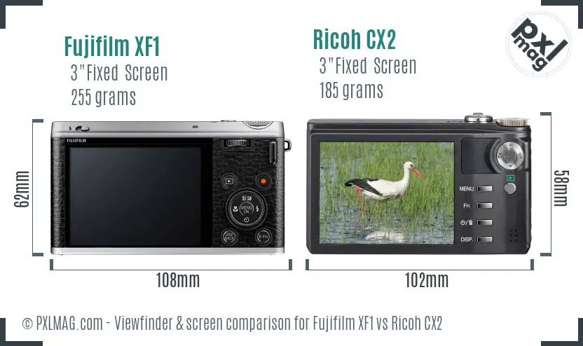 Fujifilm XF1 vs Ricoh CX2 Screen and Viewfinder comparison