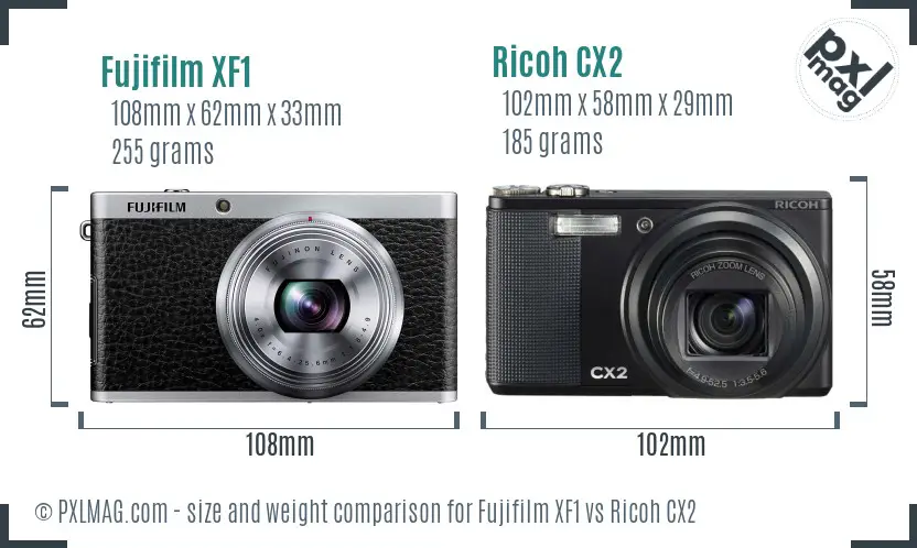 Fujifilm XF1 vs Ricoh CX2 size comparison