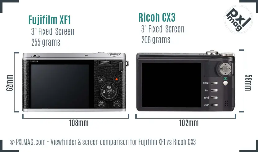 Fujifilm XF1 vs Ricoh CX3 Screen and Viewfinder comparison