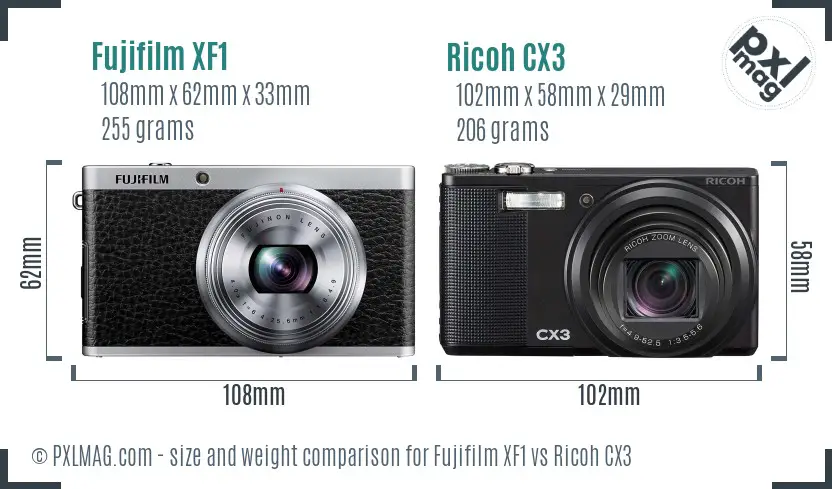 Fujifilm XF1 vs Ricoh CX3 size comparison