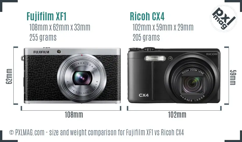 Fujifilm XF1 vs Ricoh CX4 size comparison